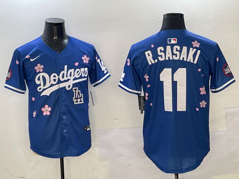Men Los Angeles Dodgers 11 R.Sasaki Blue Sakura Edition 2025 Nike MLB Jersey style 1